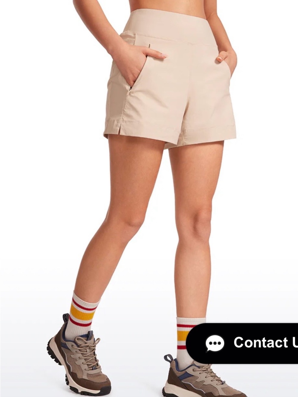 CRZ YOGA High-Waist walking Shorts . The  color is darker tan ( see pictures )